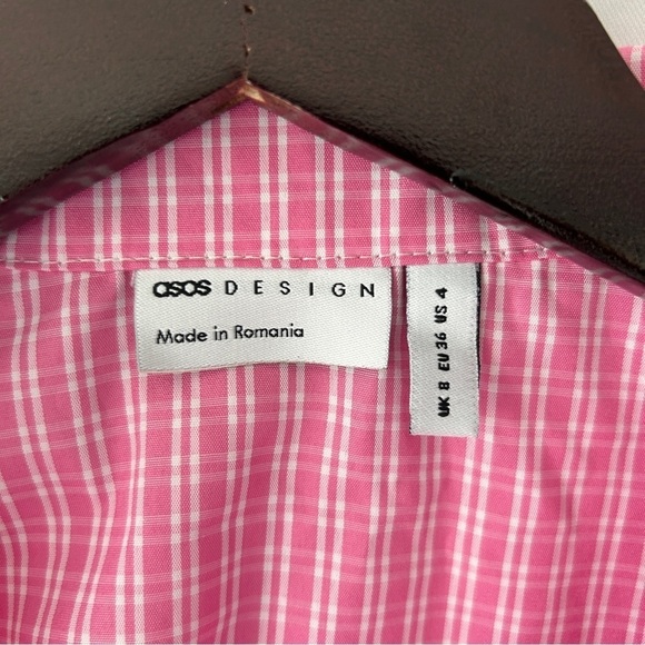 ASOS DESIGN Women’s Plaid Pink Short Sleeve Button Down Crop Top Size 4 - Picture 4 of 9